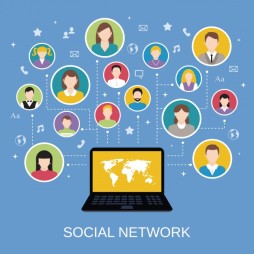 social-media-network-concept-with-male-and-female-avatars-connected-via-laptop-vector-illustration_1284-2748